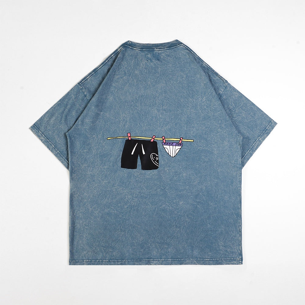 Oversized Tshirt Hang Out To Dry Dusty Washed Blue Peanut Stain | Kaos | Unisex