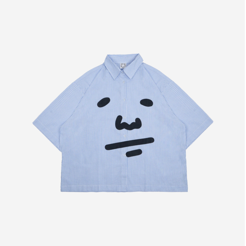 Boxy Shirt Peanut Face Blue Striped Peanut Stain | Kemeja | Unisex