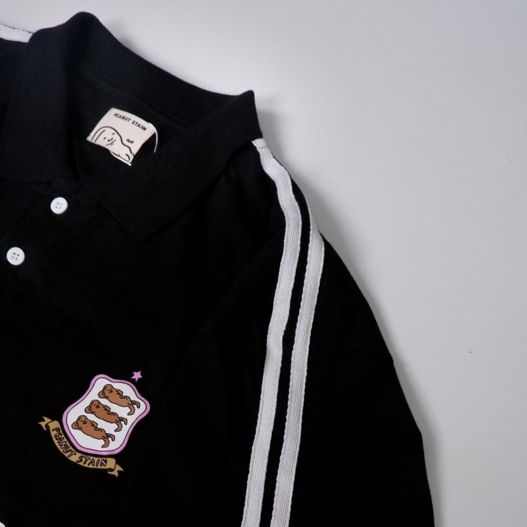 Boxy Oversized Polo Active White Striped Arm Black Peanut Stain | Kaos Polo | Unisex