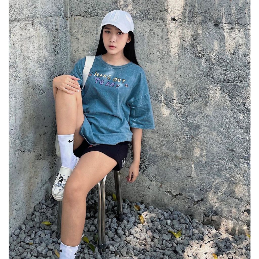 Oversized Tshirt Hang Out To Dry Dusty Washed Blue Peanut Stain | Kaos | Unisex