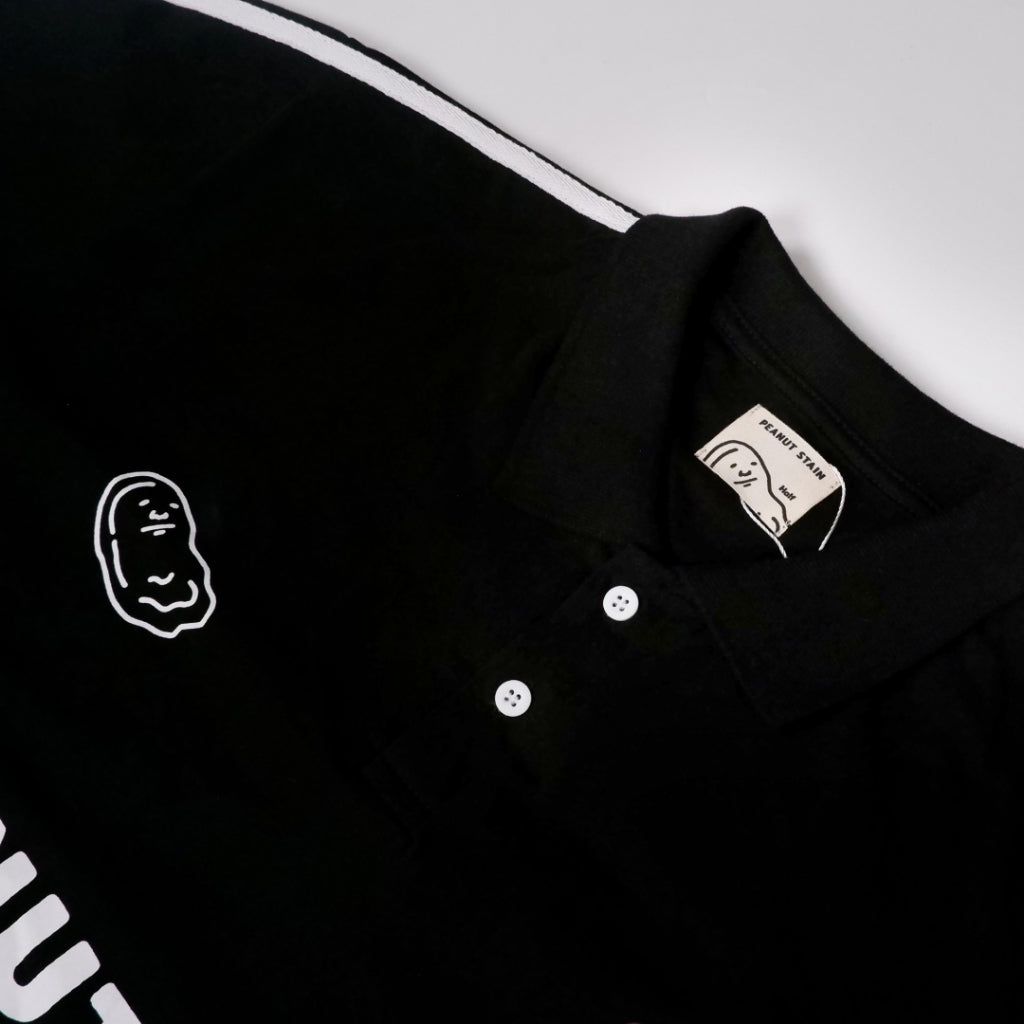 Boxy Oversized Polo Active White Striped Arm Black Peanut Stain | Kaos Polo | Unisex