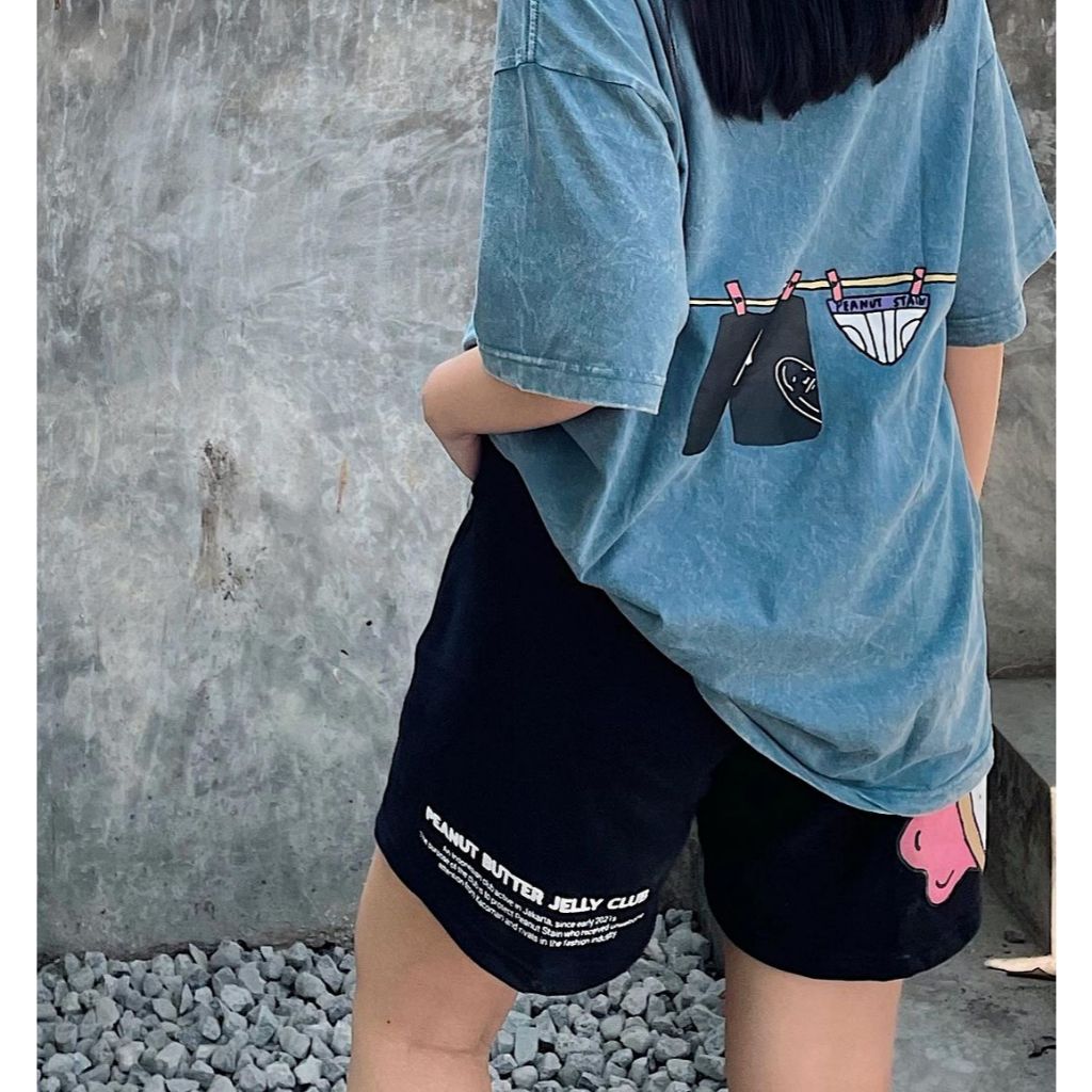 Oversized Tshirt Hang Out To Dry Dusty Washed Blue Peanut Stain | Kaos | Unisex