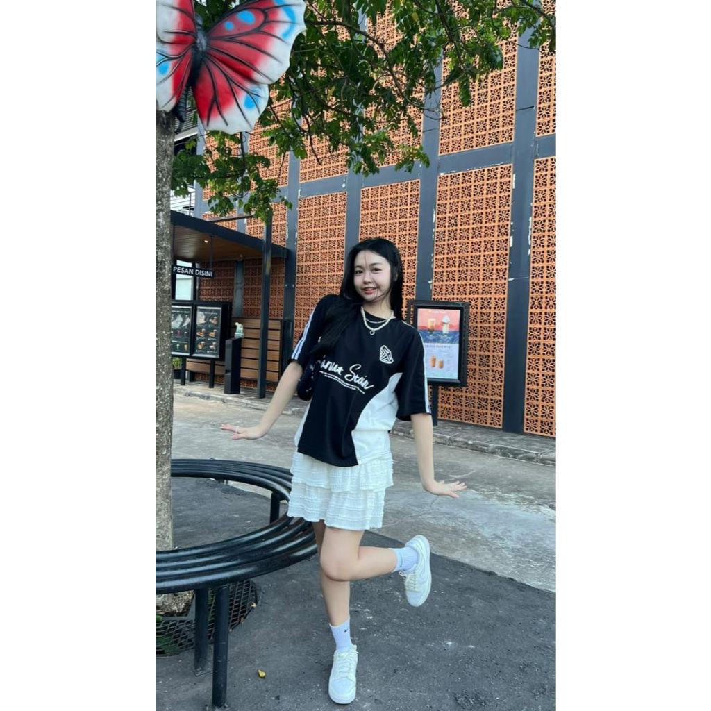 Boxy Oversized Tshirt Active Duo Side Cursive Black Peanut Stain | Kaos | Unisex