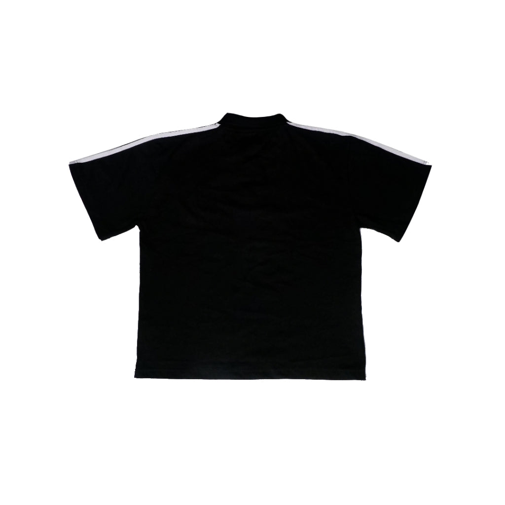 Boxy Oversized Polo Active White Striped Arm Black Peanut Stain | Kaos Polo | Unisex