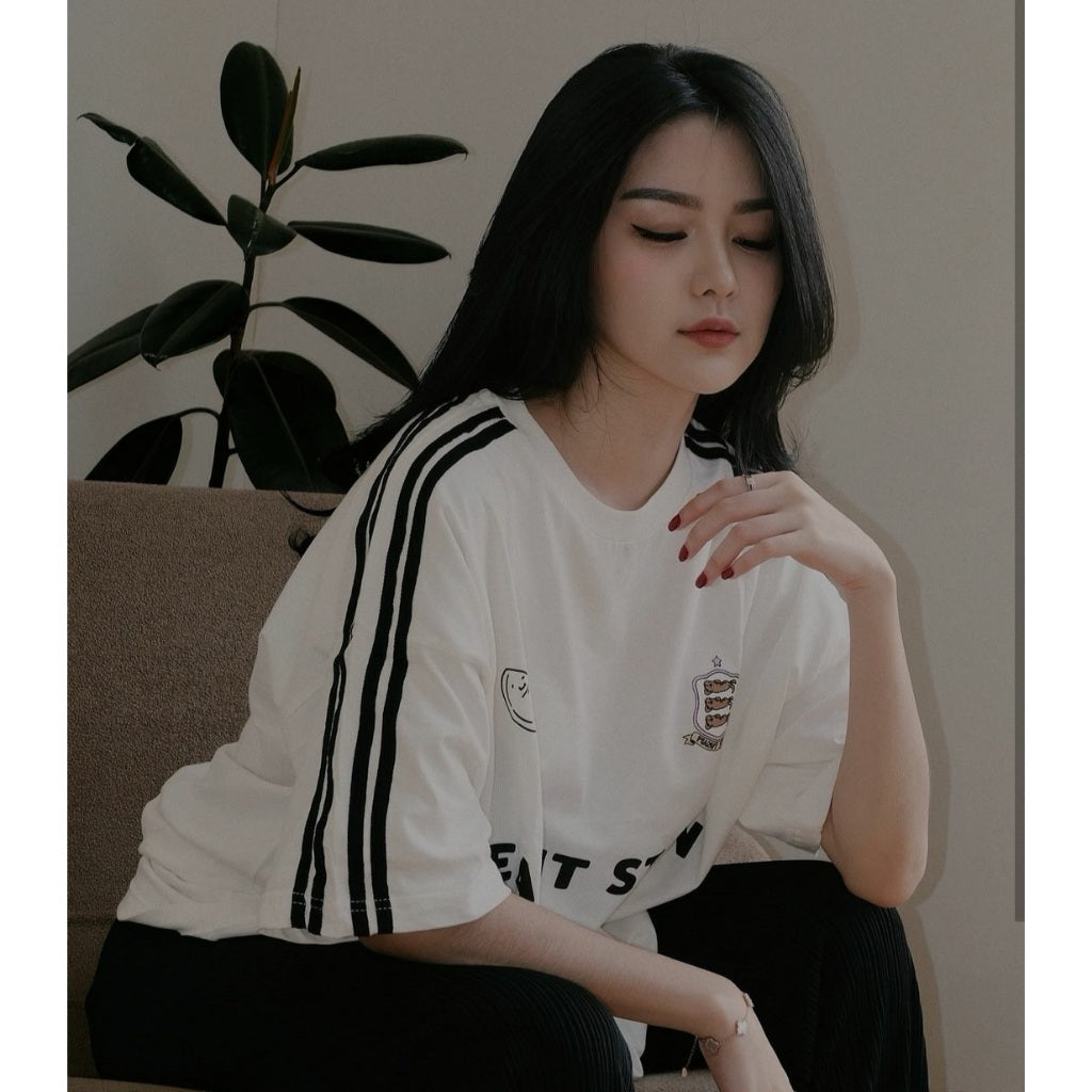 Oversized Tshirt 4 Stripes Arm Ivory Peanut Stain | Kaos | Unisex