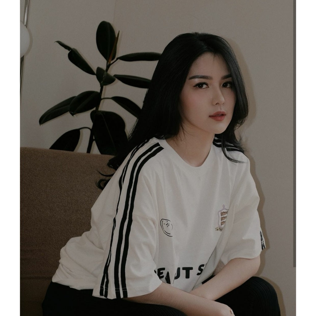 Oversized Tshirt 4 Stripes Arm Ivory Peanut Stain | Kaos | Unisex