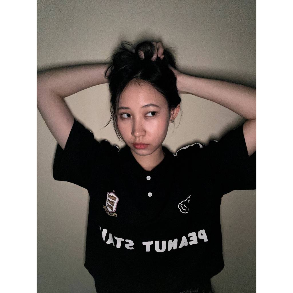 Boxy Oversized Polo Active White Striped Arm Black Peanut Stain | Kaos Polo | Unisex