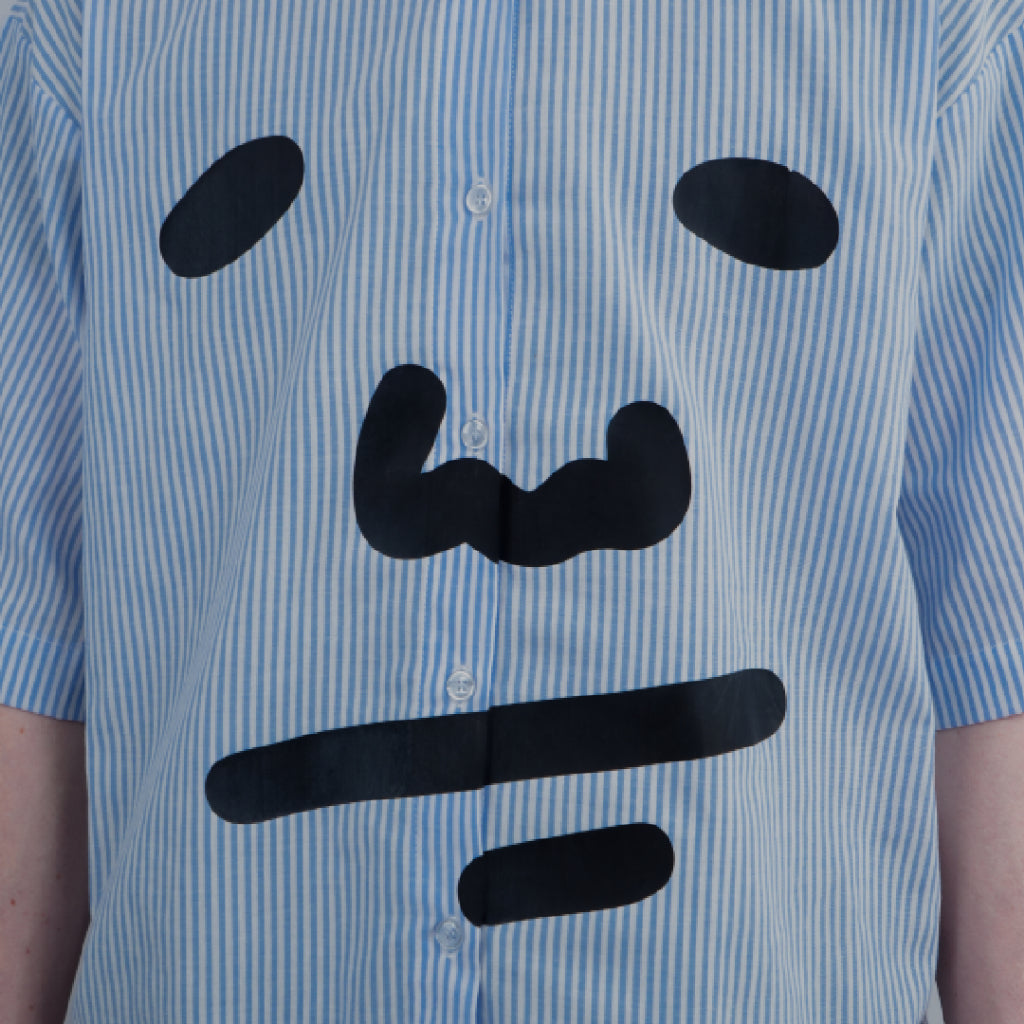 Boxy Shirt Peanut Face Blue Striped Peanut Stain | Kemeja | Unisex
