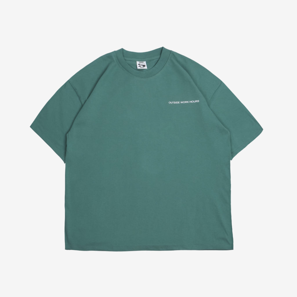 Boxy Oversized Tshirt Overtime Green Outside Work Hours | Kaos | Unisex