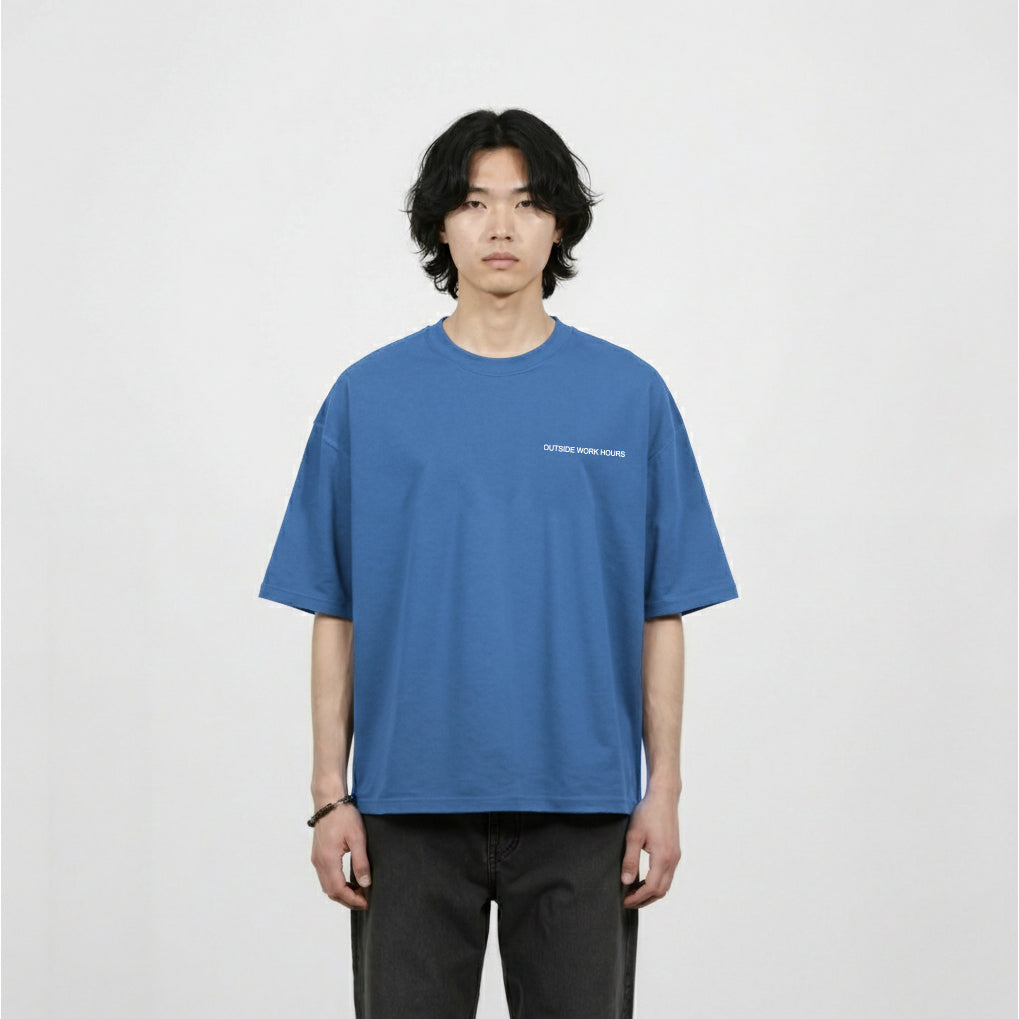 Boxy Oversized Tshirt Overtime Blue Outside Work Hours | Kaos | Unisex