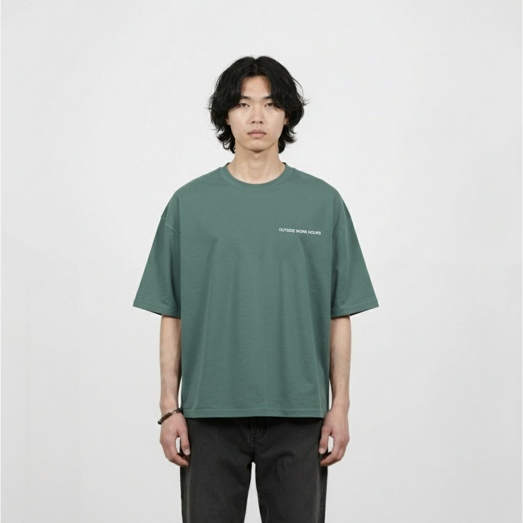Boxy Oversized Tshirt Overtime Green Outside Work Hours | Kaos | Unisex